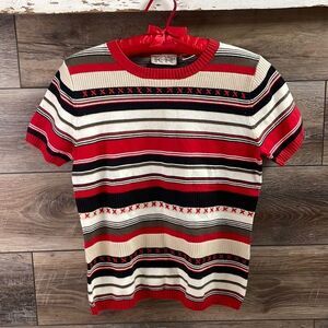 Kim Rogers Ladies Vintage Striped Sweater, Size Small, Red,White & Black Stripes